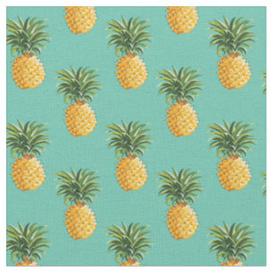 Tissu Ananas tropicaux sur Teal