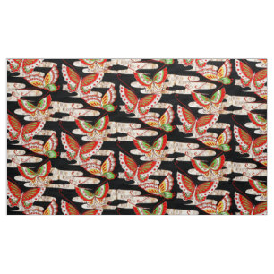 Tissu ANCIENS BULLETINS JAPONAIS Rouge Noir Blanc