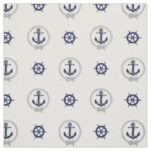 Tissu Ancrage bleu marine/roue bleue du navire
