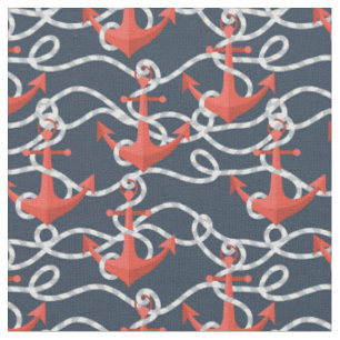 Tissu Ancres et motif nautiques de corde