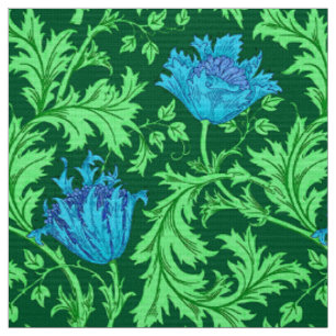 Tissu Anémone de William Morris, vert vert et bleu