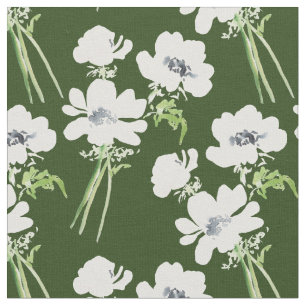 Tissu Anémones d'aquarelle blanche sur un arrière - plan