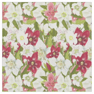 Tissu Anémones de Noël-Hellebores Fleuris