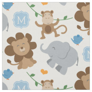 Tissu Animaux de jungle bleus mignons pour bébé garçon