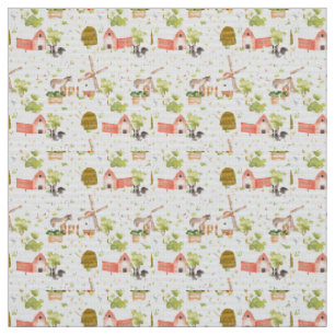 Tissu Animaux de terre de ferme de crèche d'aquarelle