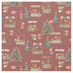 Tissu Animaux des bois célébrant Noël - ambre