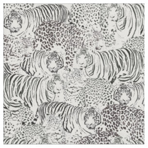 Tissu Animaux modernes de tigres léopards noirs blancs