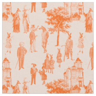 Tissu animaux victoriens antiques orange toile