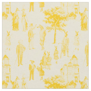 Tissu animaux victoriens antiques toile jaune