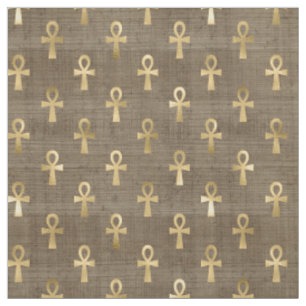 Tissu Ankh égyptien en or sur le Brown