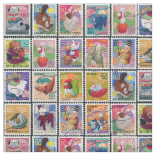 Tissu Année mignonne du Japon de motif de timbres