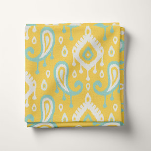 Tissu Aqua jaune et pinte Ikat Paisley