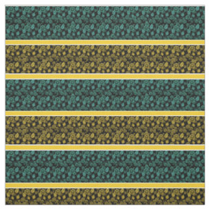 Tissu Aqua/or floral-or/rayure blanche - noir