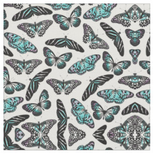 Tissu Aqua Turquoise Papillons noirs Motif aquarelle