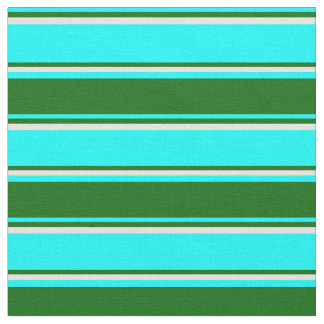 Tissu Aqua, Vert foncé et rayures beiges