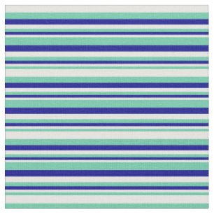 Tissu Aquamarine, Crème à la menthe et lignes bleu foncé