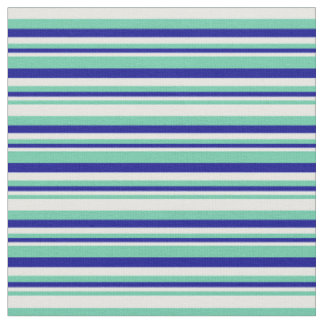 Tissu Aquamarine, Crème à la menthe et lignes bleu foncé