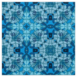 Tissu Aquarelle Abstraite Floral Denim Blue