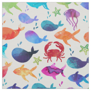 Tissu Aquarelle arc-en-ciel Poisson sous l'océan