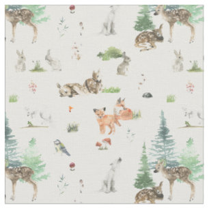 Tissu Aquarelle Baby shower des animaux de bois