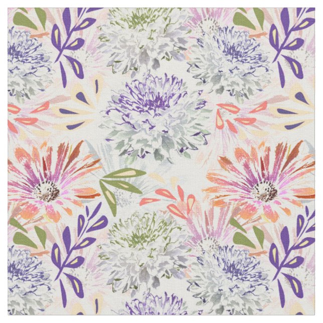 Tissu Aquarelle blanche, fleurs roses (Fermer)