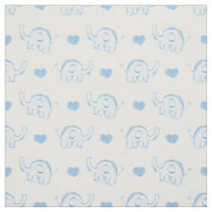 Tissu aquarelle bleu bleu bébé éléphants et le coeur