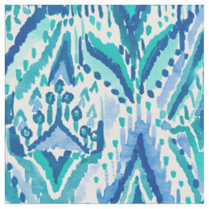 Tissu Aquarelle bleu vert de tribal de frange d'Ikat