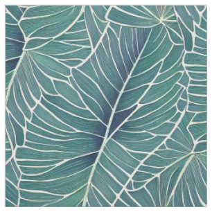Tissu Aquarelle Bleu Vert Turquoise Tropical Feuille Mot