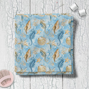 Tissu Aquarelle bleue Seahors Motif Starfish