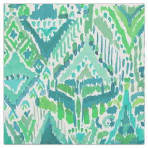 Tissu Aquarelle chic TRIBALE de Boho Ikat de TEMPLE vert