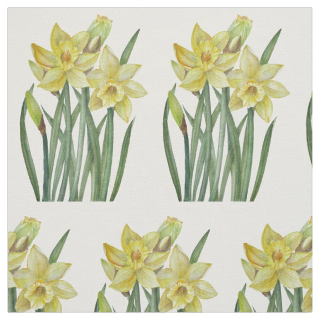 Tissu Aquarelle Daffodiles Jaunes Illustration botanique (Échantillon)