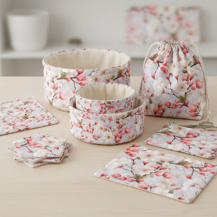 Tissu aquarelle de fleurs de cerisier blanches et