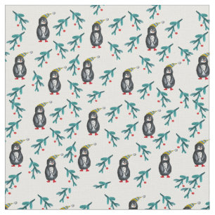 Tissu Aquarelle des pingouins de Noël