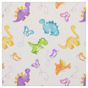 Tissu Aquarelle Dinosaure Dino Papillon rose bébé fille