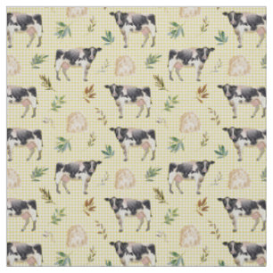 Tissu Aquarelle Ferme de vaches Jaune En vichy Baby Nurs