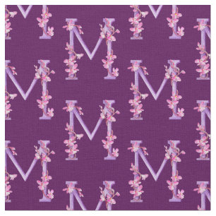 Tissu Aquarelle fleurie de l'orchidée mauve initiale M 