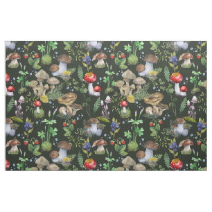 Tissu Aquarelle Forêt Champignons Verdure Berry Motif