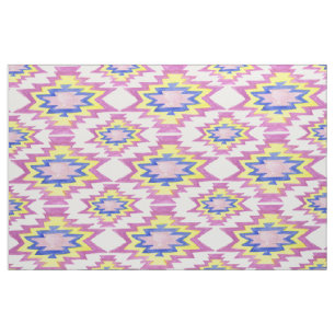 Tissu Aquarelle géométrique Boho Yellow Pink Motif