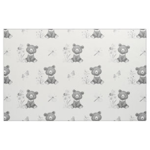 Tissu Aquarelle gris Bois Animaux Bébé Ours Pépinière