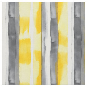 Tissu Aquarelle gris jaune blanc rayé