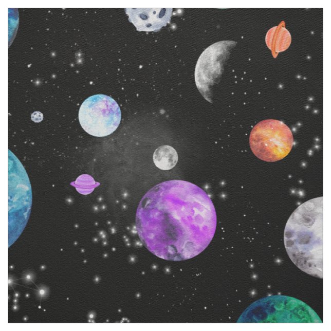 Tissu Aquarelle Les planètes spatiales Galaxy (Échantillon)