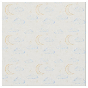 Tissu Aquarelle Lune étoiles et nuages Motif