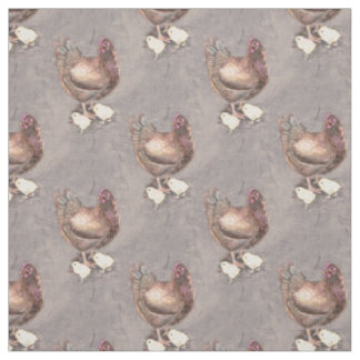 Tissu Aquarelle mère Hen et Chicks