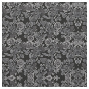 Tissu Aquarelle monochrome gris noir Feuilles floraux