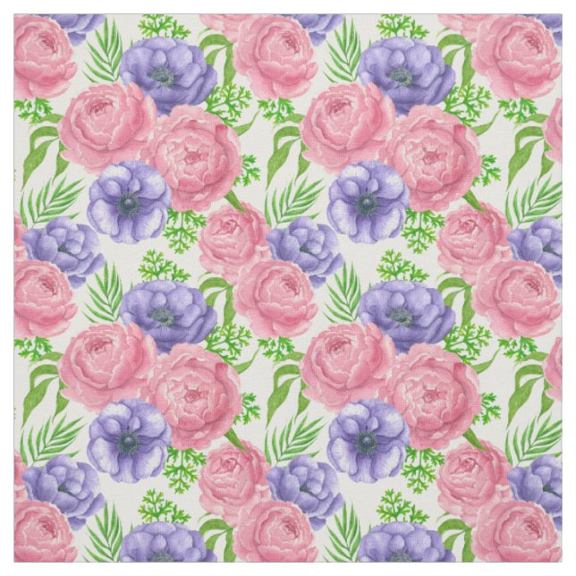 Tissu Aquarelle motif avec des fleurs de pivoine et d'an (Échantillon)