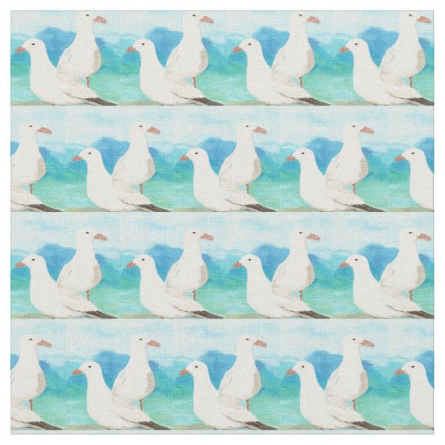 Tissu Aquarelle Mouettes Plage Océan Nature Oiseau Art (Fermer)
