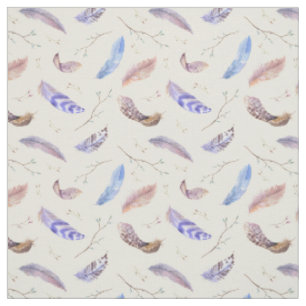 Tissu Aquarelle Plumes Feuilles et Branches Motif