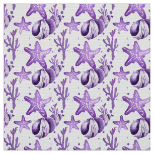 Tissu Aquarelle Poisson-étoile pourpre et coquillages