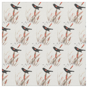 Tissu Aquarelle Red Wing Blackbird Oiseau Art de la natu