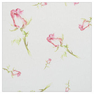 Tissu Aquarelle rose Roses Rouges Peint à la main